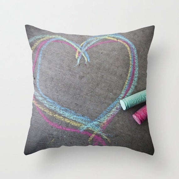 Chalk Pillow - Children's Case Drawing Heart 16x16 18x18 20x20 Cover - image 1
