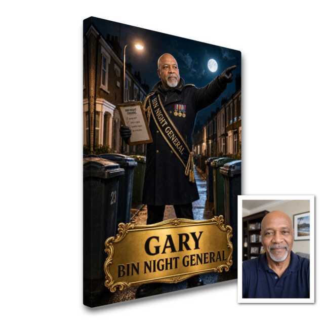 Personalised Bin Night General Canvas From Photo, Custom Name & Text Wall Decor Birthday Present For Household Chore Hero - image 1