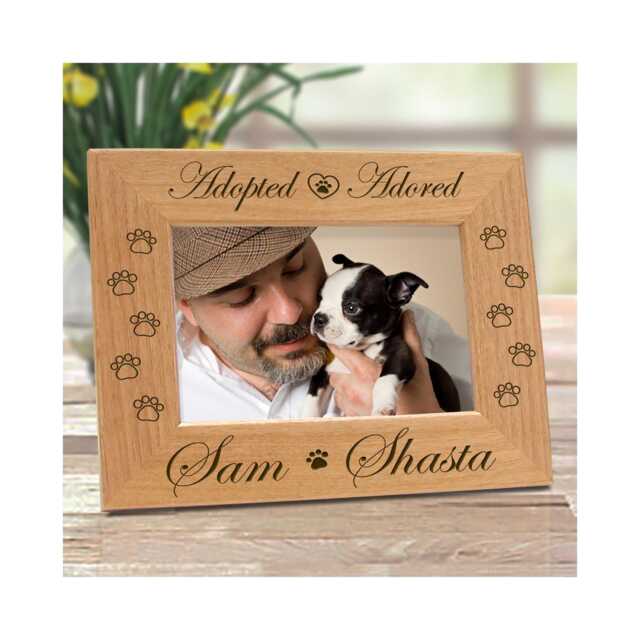 Adopted Adored Dog Frame Personalized Photo Engraved Wooden Picture Display Custom Puppy Adoption Celebration Pet Parent Present - image 1