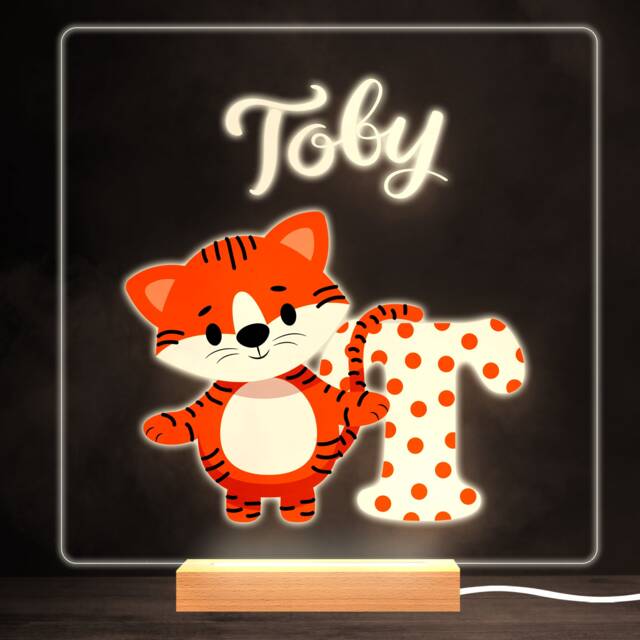 Animal Alphabet Letter T Colourful Square Personalised Gift Led Lamp Night Light - Bedroom - image 1