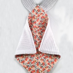 Crinkle Ears Bunny Lovey - Rifle Paper Co's Peach Rosa Floral with Grey Chenille - thumbnail 3