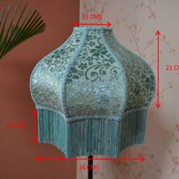 Turquoise Velvet Lampshade Handmade Empire Shade With Fringe - thumbnail 3