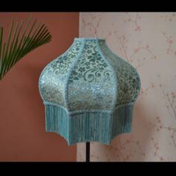 Turquoise Velvet Lampshade Handmade Empire Shade With Fringe - thumbnail 2
