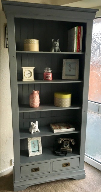 Sold Contact For Custom Orders Shabby Chic Distressed Solid Hard Wood Bookcase, Winter Grey, Large, Tall, 2 Draws Storage - image 1