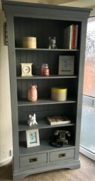 Sold Contact For Custom Orders Shabby Chic Distressed Solid Hard Wood Bookcase, Winter Grey, Large, Tall, 2 Draws Storage