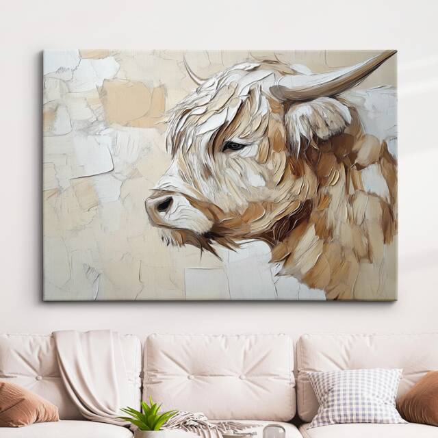 Highland Scottish Cow Painting Abstract Modern Wall Art, Framed Canvas Poster Print, Home/Office Room Decor, Gifts - image 1