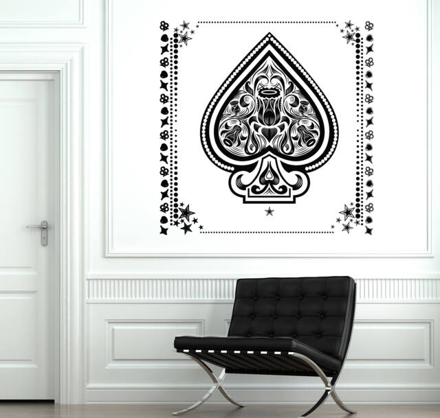 Wall Vinyl Mural Art Aces Of Spades With Flowers Pattern Decor For Living Room & Casino - #2688Dn - image 1