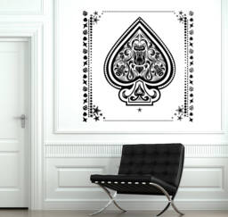 Wall Vinyl Mural Art Aces Of Spades With Flowers Pattern Decor For Living Room & Casino - #2688Dn - thumbnail 1
