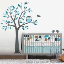 Owl Tree Wall Decal, With Owls & Birds Decal, For Nursery Decor, Kids Room Sticker - thumbnail 2