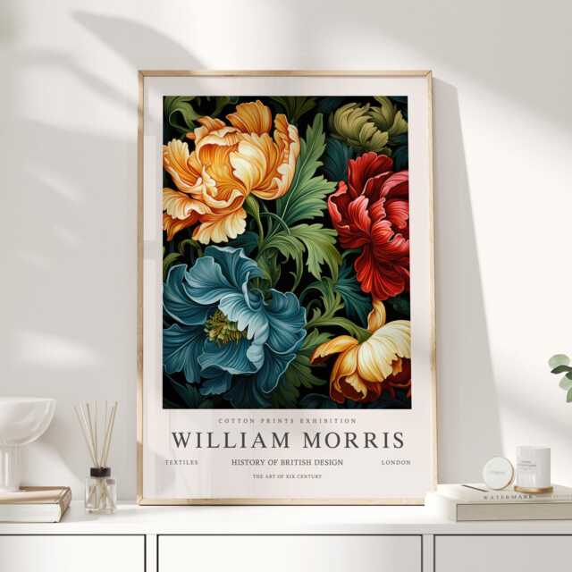 William Morris Print, Art, Exhibition Poster, Botanical Wall Flower Market Peony - image 1