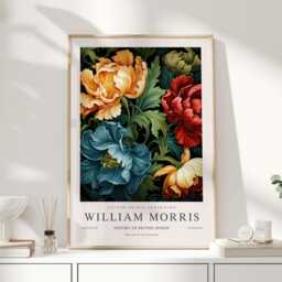 William Morris Print, Art, Exhibition Poster, Botanical Wall Flower Market Peony - thumbnail 1