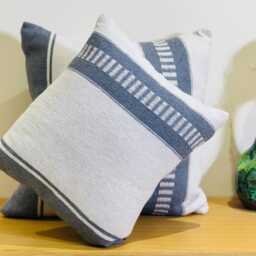 Handmade Moroccan Cotton Throw Pillow, Dark Gray Boho Cushion - thumbnail 4