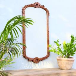 Reclaimed Teak Wood Mirror Frame, Carved Wooden For Living Room Decor - thumbnail 2