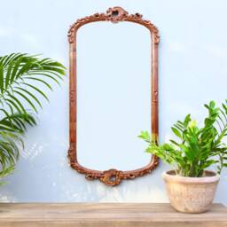 Reclaimed Teak Wood Mirror Frame, Carved Wooden For Living Room Decor - thumbnail 3