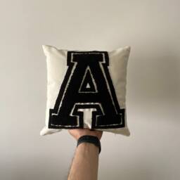 Punch Needle Embroidered Letter Pillow Cover, College Style, Nursery Decor - thumbnail 2