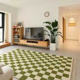 Handmade Checkered Berber Rug, White & Gray Sheep Wool Carpet - thumbnail 4