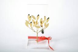 Handmade Brass Gift Business Card Holder With Olivetree in Plexiglass
