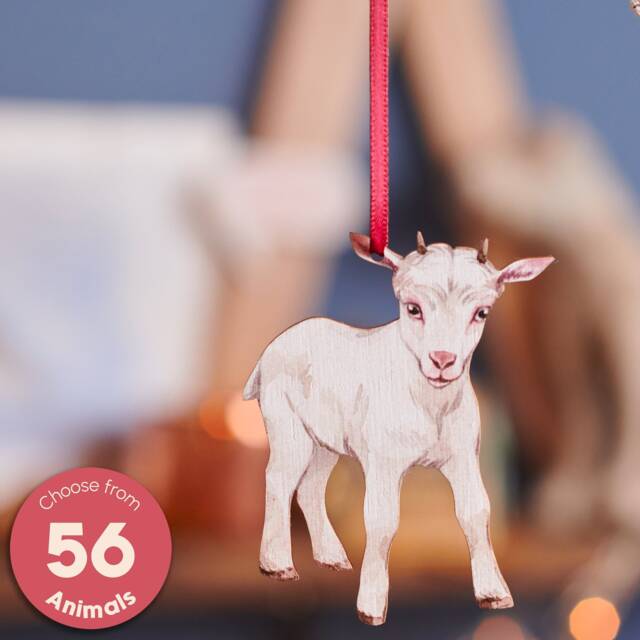 Watercolour Style Wooden Goat Hanging Kid Decoration - Handcrafted Christmas For Stylish Home D??cor, Unique Gift Idea - image 1