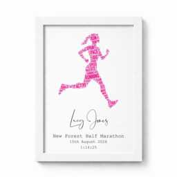 Personalised Female Runner Print, Marathon Half 15K 10K Well Done Gift, Custom Wall Art Framed Picture, Present For Pb Finisher - thumbnail 1