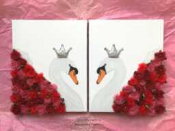 Swan Princess Canvas Print Set, Floral Nursery Decor, Silver Crown - thumbnail 1