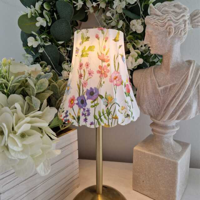 Cordless Touch Lamp. Beautiful Decoupaged Floral Meadow Usb Rechargeable Table Lamp.hand Decorated - image 1