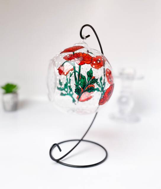 Red Poppy Glass Art, Hand Painted Candle Holder, 9Th Anniversary Gift For Wife - image 1