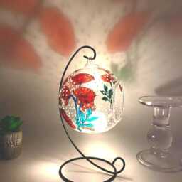 Red Poppy Glass Art, Hand Painted Candle Holder, 9Th Anniversary Gift For Wife - thumbnail 2