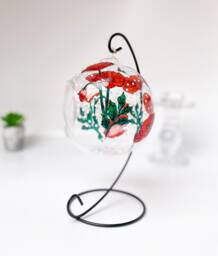 Red Poppy Glass Art, Hand Painted Candle Holder, 9Th Anniversary Gift For Wife