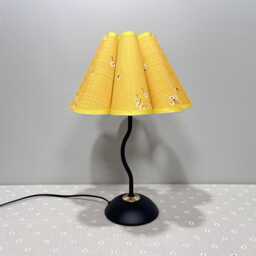 Handmade Floral Table Lamp Gold Fabric Lampshade, Black Metal Base - thumbnail 4