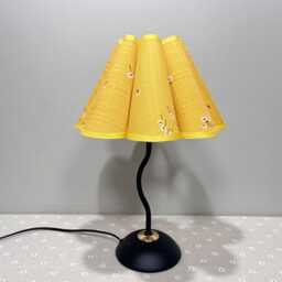 Handmade Floral Table Lamp Gold Fabric Lampshade, Black Metal Base - thumbnail 2