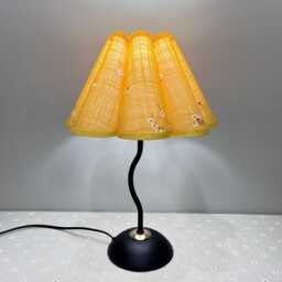 Handmade Floral Table Lamp Gold Fabric Lampshade, Black Metal Base - thumbnail 3