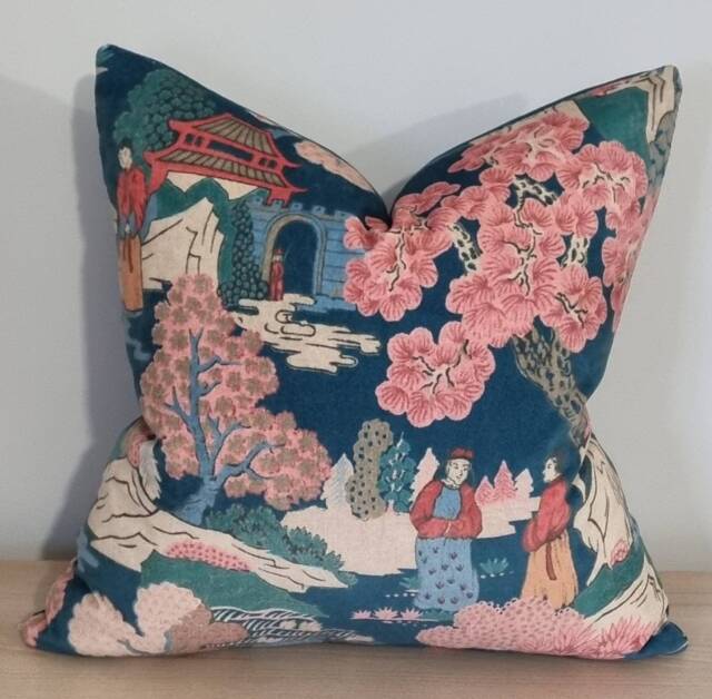 Linwood Omega Prints Japanese Garden Blossom & Velvet Cushion Cover 45x45 cm - image 1