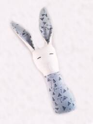 Crinkle Ears Bunny Rattle - Modern Light Blue/Navy Blue/Cream Geometric Triangle Linen Fabric with Jingle Bell