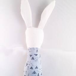 Crinkle Ears Bunny Rattle - Modern Light Blue/Navy Blue/Cream Geometric Triangle Linen Fabric with Jingle Bell - thumbnail 3