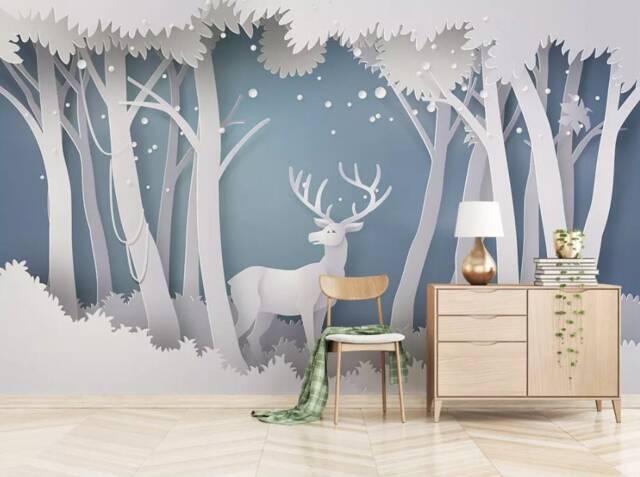 3D Forest Elk Wallpaper Mural, Peel & Stick Wall Art - image 1