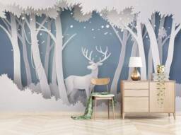 3D Forest Elk Wallpaper Mural, Peel & Stick Wall Art - thumbnail 1