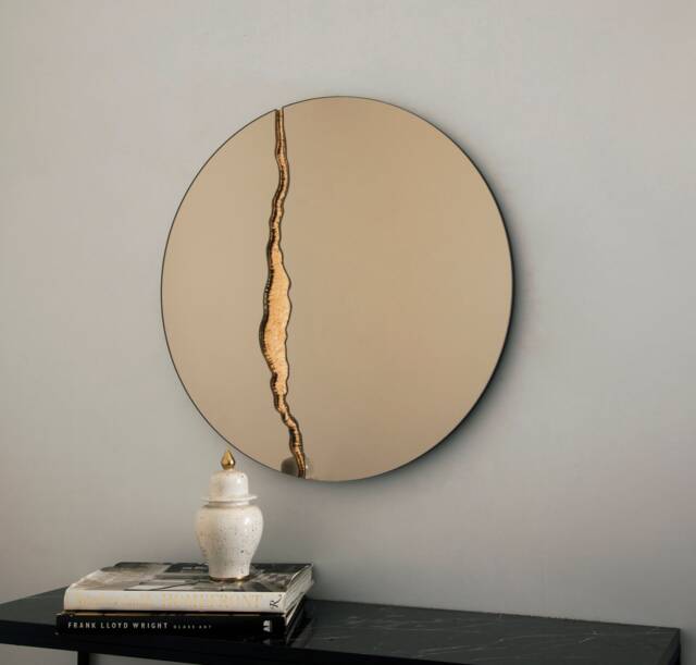 Fracture??? Handcrafted Bronze Round Mirror Contemporary Frameless Design - image 1