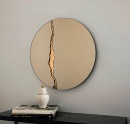 Fracture??? Handcrafted Bronze Round Mirror Contemporary Frameless Design