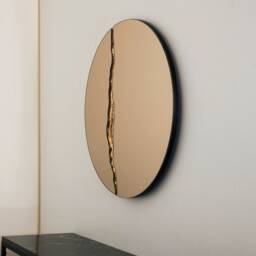 Fracture??? Handcrafted Bronze Round Mirror Contemporary Frameless Design - thumbnail 4