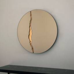 Fracture??? Handcrafted Bronze Round Mirror Contemporary Frameless Design - thumbnail 2