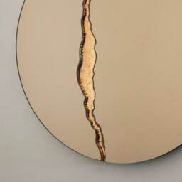 Fracture??? Handcrafted Bronze Round Mirror Contemporary Frameless Design - thumbnail 3