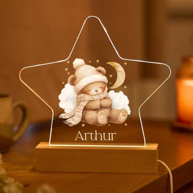 Personalised Star Shaped Led Night Light Name Bear Kids Nursery Lamp Baby Gift Bedroom Decor Sleep Aid Babyshower First Birthday Christmas - image 1