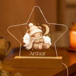 Personalised Star Shaped Led Night Light Name Bear Kids Nursery Lamp Baby Gift Bedroom Decor Sleep Aid Babyshower First Birthday Christmas - thumbnail 1