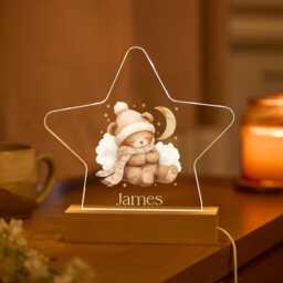Personalised Star Shaped Led Night Light Name Bear Kids Nursery Lamp Baby Gift Bedroom Decor Sleep Aid Babyshower First Birthday Christmas - thumbnail 3
