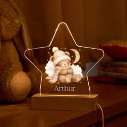 Personalised Star Shaped Led Night Light Name Bear Kids Nursery Lamp Baby Gift Bedroom Decor Sleep Aid Babyshower First Birthday Christmas - thumbnail 2