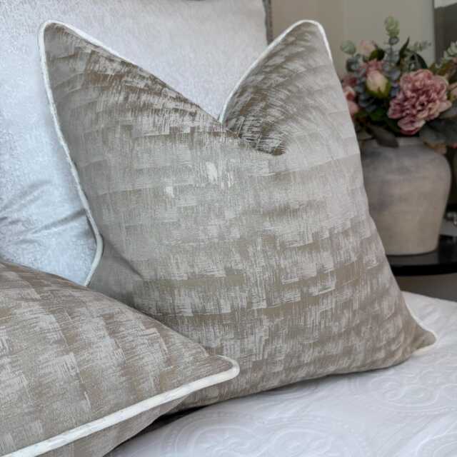 Luxury Piped Pillow Cover , Neoma Wheat Taupe Gold Cushion Hamlet Ivory Piping, Throw Case - All Sizes - image 1
