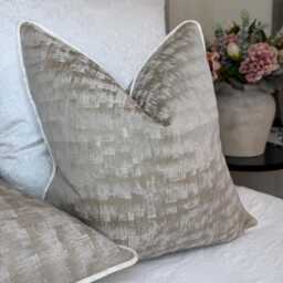Luxury Piped Pillow Cover , Neoma Wheat Taupe Gold Cushion Hamlet Ivory Piping, Throw Case - All Sizes - thumbnail 4