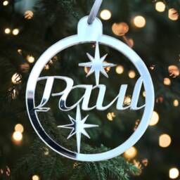 Name & Stars Personalised Christmas Tree Decoration - Many Colour Options - Bespoke Shapes & Sizes Made - thumbnail 2