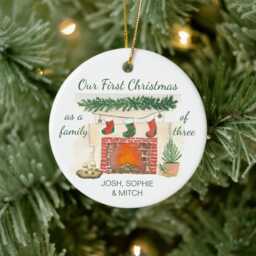 Our First Christmas As Family Of 3 Cozy Stockings Ornament, Of Three Baby's Ornament