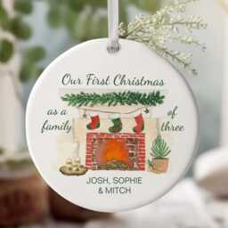 Our First Christmas As Family Of 3 Cozy Stockings Ornament, Of Three Baby's Ornament - thumbnail 2